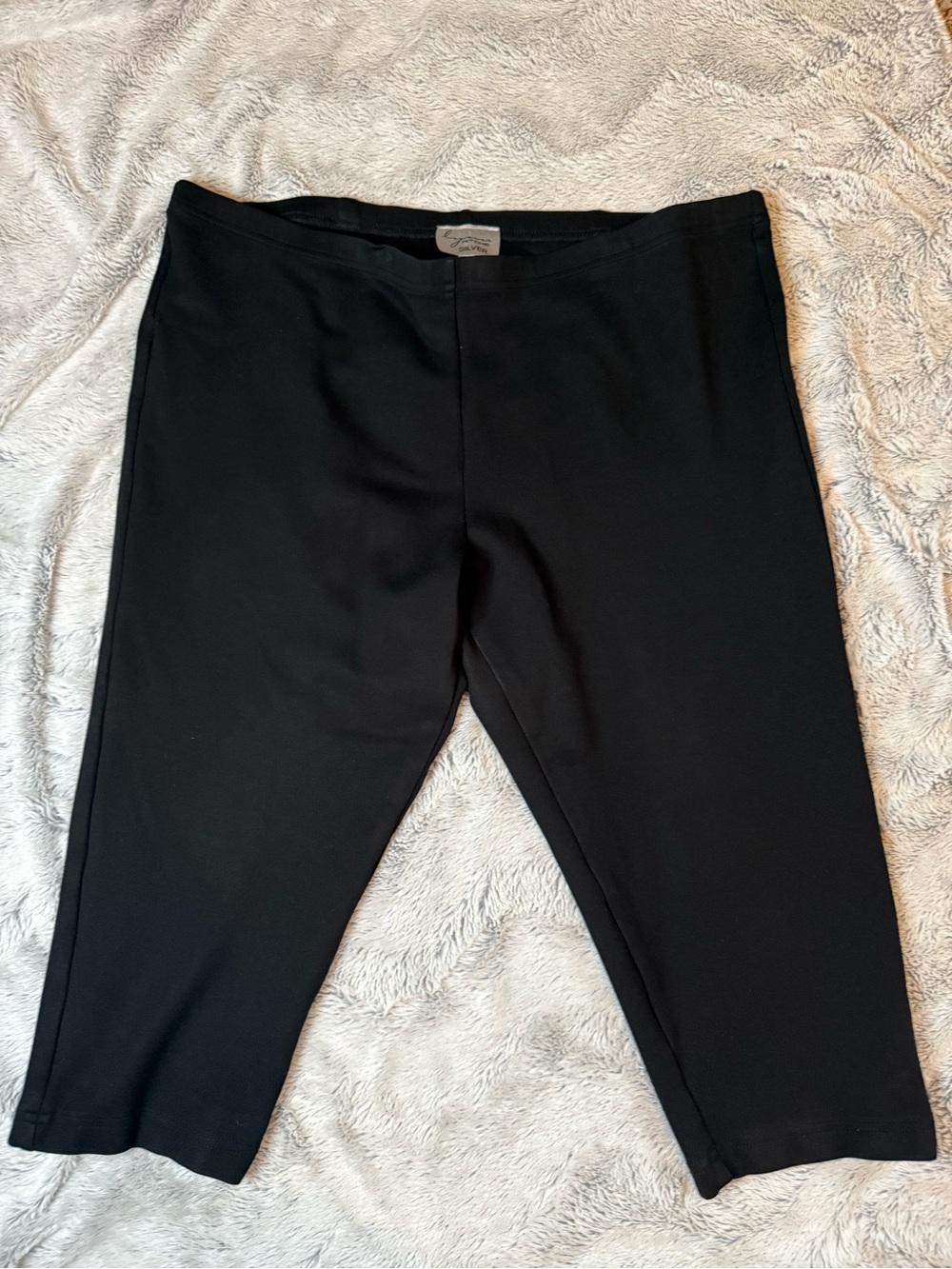 Lynn Ritchie Silver Black Capri Cropped pull on pants XL